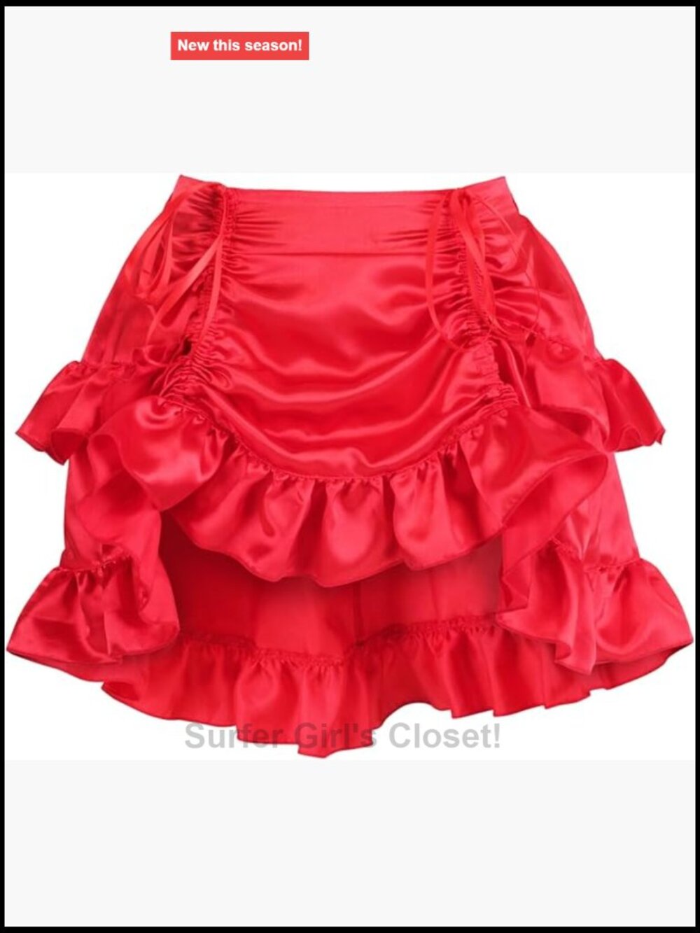Satin Ruched Bustle Mini Skirt High Low Drawstring Pull On